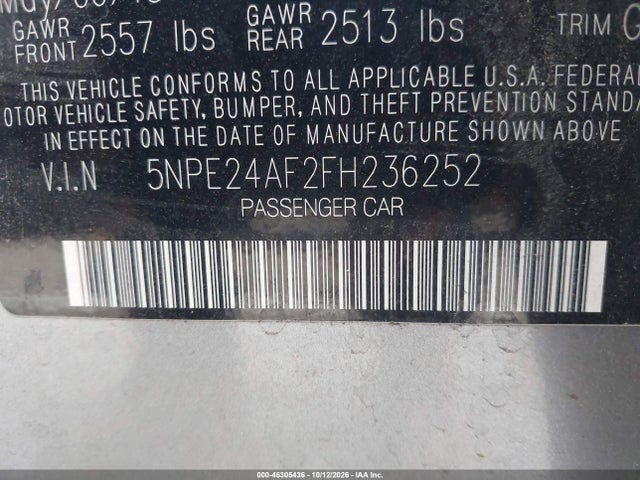 Hyundai SONATA SE 2015 5NPE24AF2FH236252 Image 9