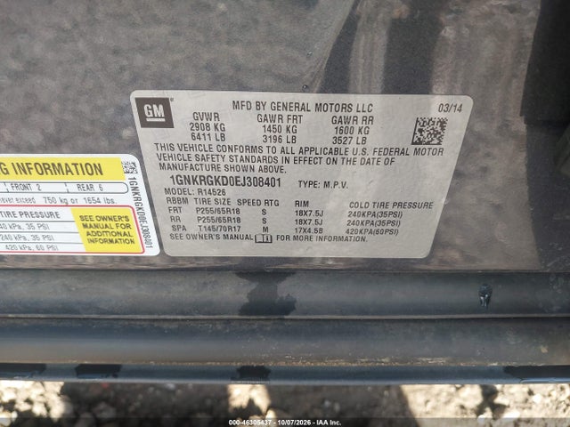 Продажа на аукционе авто 2014 Chevrolet Traverse 1lt, vin: 1GNKRGKD0EJ308401, номер лота: 46305437