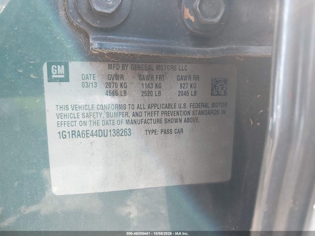 2013 Chevrolet Volt მანქანა იყიდება აუქციონზე, vin: 1G1RA6E44DU138263, აუქციონის ნომერი: 46305441
