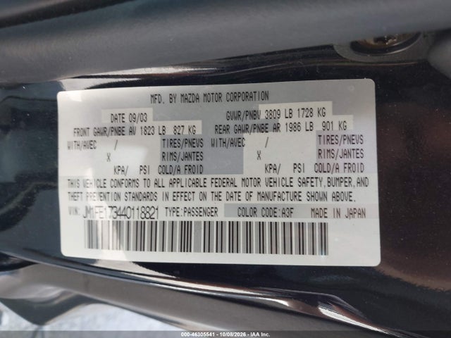 46305541 :رقم المزاد ، JM1FE173440118821 vin ، 2004 Mazda Rx-8 6 Speed Manual مزاد بيع