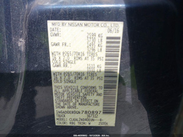 Продажа на аукционе авто 2016 Nissan Frontier Sv, vin: 1N6AD0ER0GN780897, номер лота: 46305652