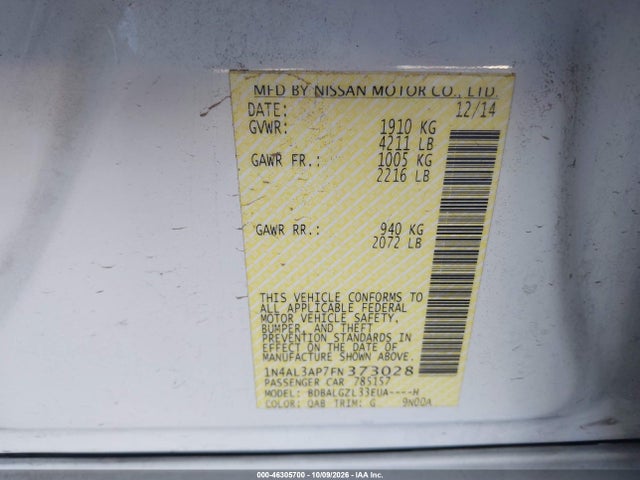 Aukcja sprzedaży 2015 Nissan Altima 2.5 S, vin: 1N4AL3AP7FN373028, numer aukcji: 46305700