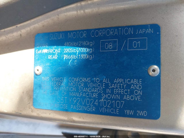 Продажа на аукционе авто 2002 Suzuki Xl-7 Limited/plus/standard/touring, vin: JS3TY92V024102107, номер лота: 46305711