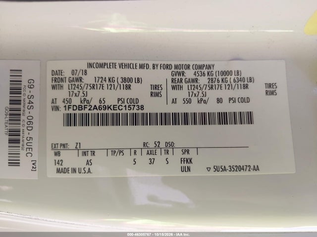 Ford F-250 Xl 2019 1FDBF2A69KEC15738 Image 9
