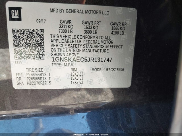 Aukcja sprzedaży 2018 Chevrolet Tahoe Ls, vin: 1GNSKAEC5JR131747, numer aukcji: 46305770
