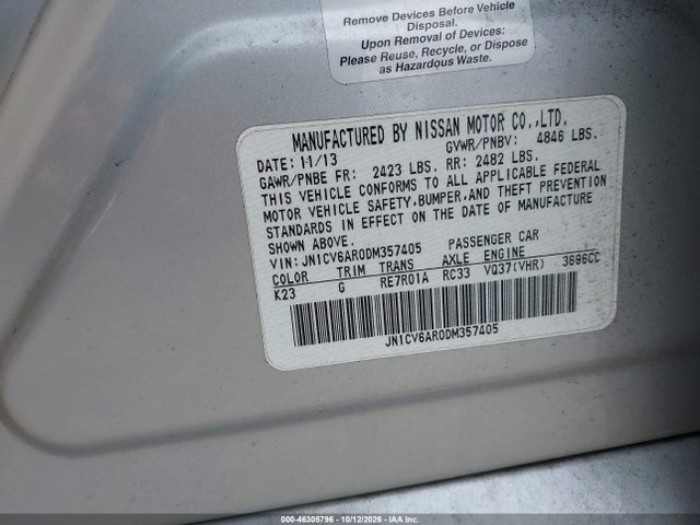 Продаж на аукціоні авто 2013 Infiniti G37x, vin: JN1CV6AR0DM357405, номер лоту: 46305796