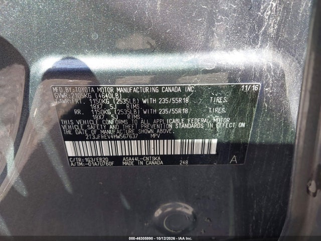 46305990 :رقم المزاد ، 2T3JFREV4HW567637 vin ، 2017 Toyota Rav4 Se مزاد بيع