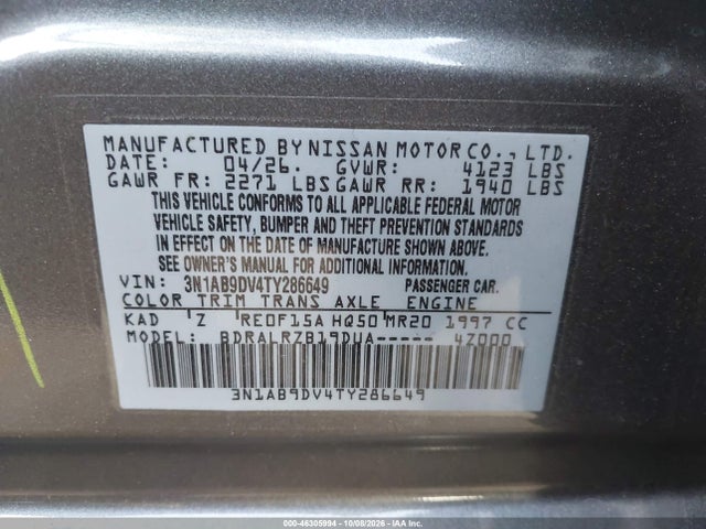 Aukcja sprzedaży 2026 Nissan Sentra Sr, vin: 3N1AB9DV4TY286649, numer aukcji: 46305994