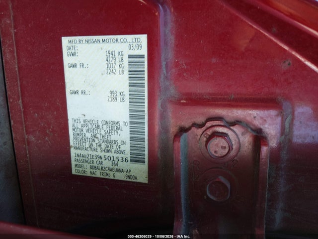 Продаж на аукціоні авто 2009 Nissan Altima 2.5 S, vin: 1N4AL21E39N501536, номер лоту: 46306029