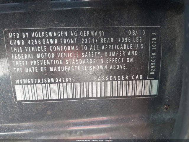 Продаж на аукціоні авто 2011 Volkswagen Gti 4-door, vin: WVWGV7AJ8BW042836, номер лоту: 46306032