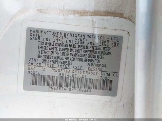 46306073 :رقم المزاد ، 3N1AB7AP8HY406325 vin ، 2017 Nissan Sentra Sv مزاد بيع