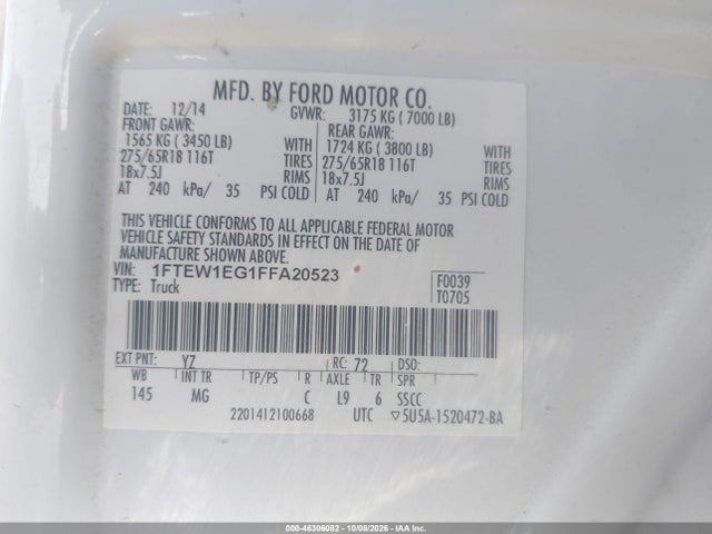 Ford F-150 Xlt 2015 1FTEW1EG1FFA20523 Image 9