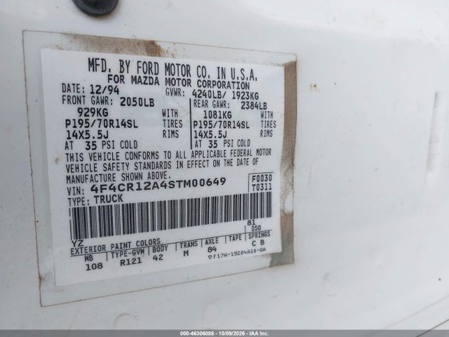 Продажа на аукционе авто 1995 Mazda B2300, vin: 4F4CR12A4STM00649, номер лота: 46306088