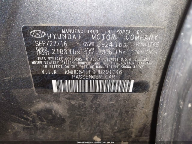 Aukcja sprzedaży 2017 Hyundai Elantra Limited, vin: KMHD84LF9HU291146, numer aukcji: 46306225