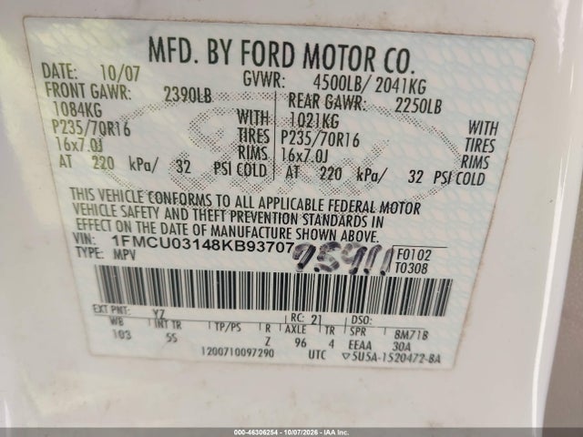 Продаж на аукціоні авто 2008 Ford Escape Xlt, vin: 1FMCU03148KB93707, номер лоту: 46306254