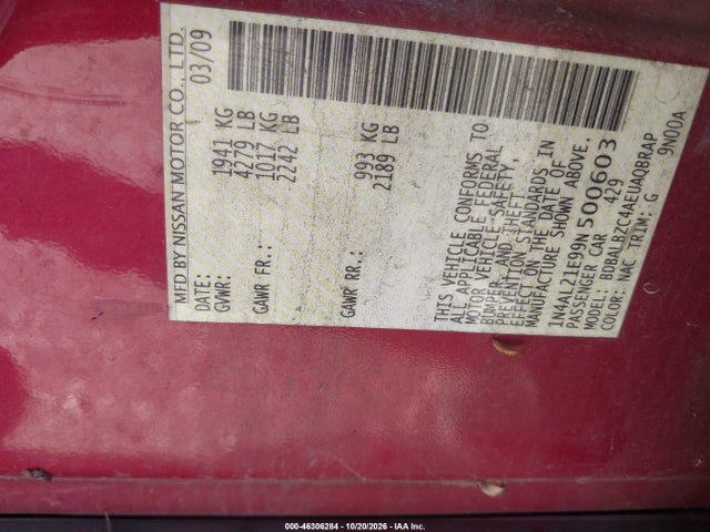 Продаж на аукціоні авто 2009 Nissan Altima 2.5 S, vin: 1N4AL21E99N500603, номер лоту: 46306284