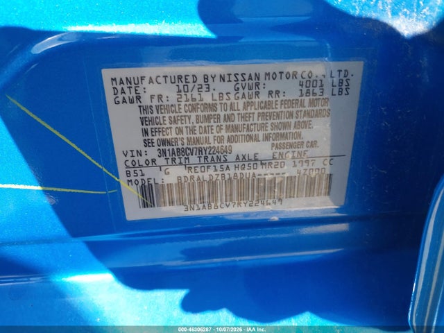 Продаж на аукціоні авто 2024 Nissan Sentra Sv Xtronic Cvt, vin: 3N1AB8CV7RY224649, номер лоту: 46306287