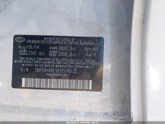 Продаж на аукціоні авто 2015 Hyundai Elantra Se, vin: 5NPDH4AE9FH576032, номер лоту: 46306316