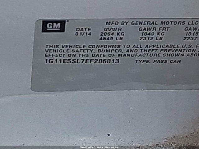 46306347 :رقم المزاد ، 1G11E5SL7EF206813 vin ، 2014 Chevrolet Malibu 2lt مزاد بيع