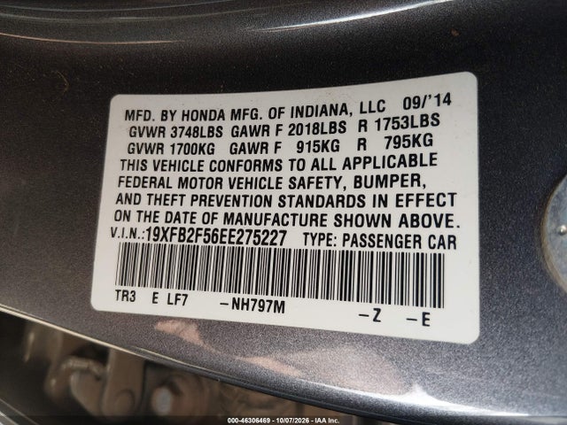 Honda Civic Lx 2014 19XFB2F56EE275227 Image 9