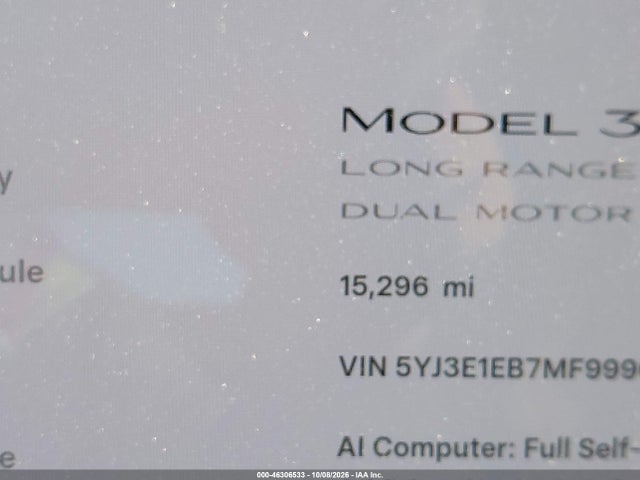 5YJ3E1EB7MF999013 Tesla Model 3 Long Range Dual Motor All-wheel Drive