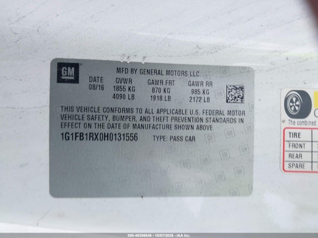 46306546 :رقم المزاد ، 1G1FB1RX0H0131556 vin ، 2017 Chevrolet Camaro 1lt مزاد بيع