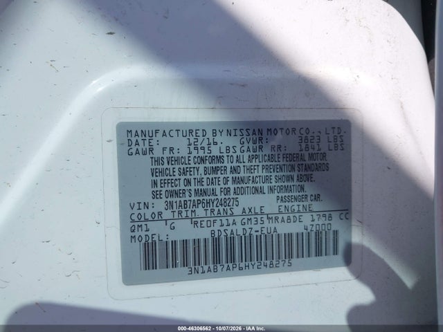 Aukcja sprzedaży 2017 Nissan Sentra Sv, vin: 3N1AB7AP6HY248275, numer aukcji: 46306562