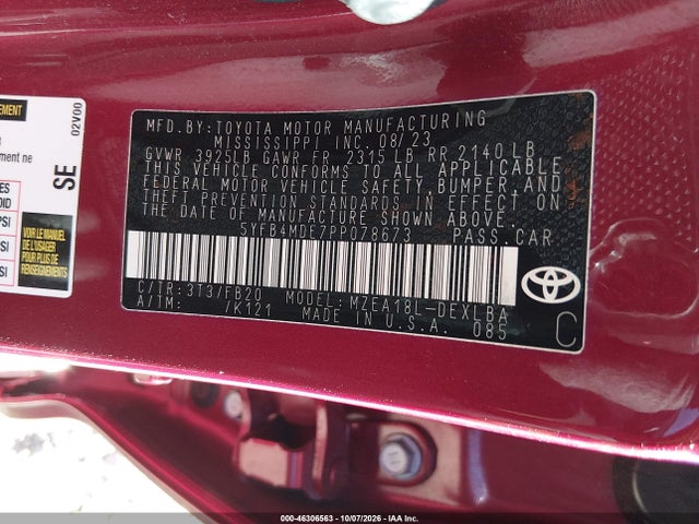 46306563 :رقم المزاد ، 5YFB4MDE7PP078673 vin ، 2023 Toyota Corolla Le مزاد بيع