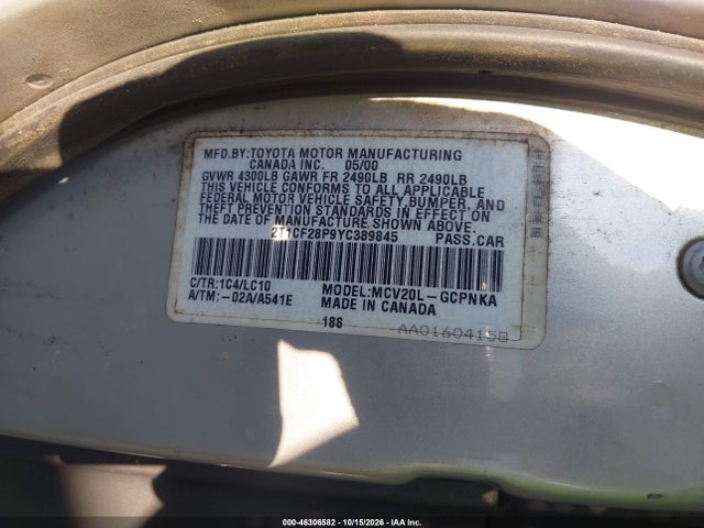 Продажа на аукционе авто 2000 Toyota Camry Solara Sle V6, vin: 2T1CF28P9YC389845, номер лота: 46306582
