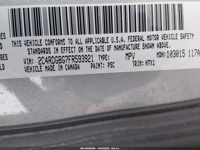 Aukcja sprzedaży 2015 Dodge Grand Caravan Se, vin: 2C4RDGBG7FR593921, numer aukcji: 46306599