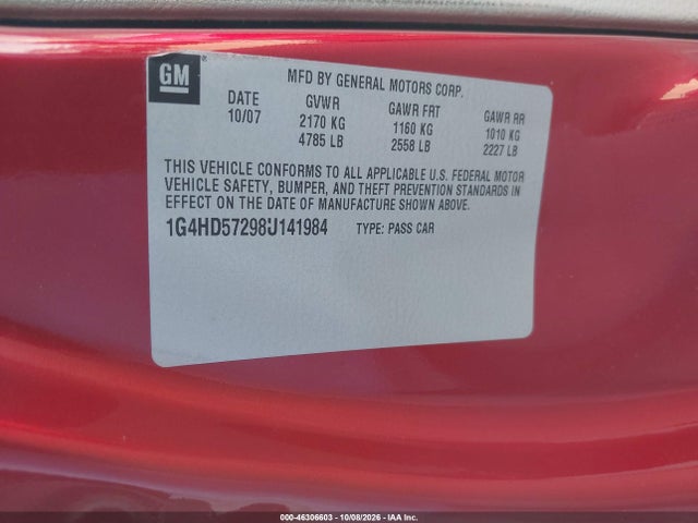 2008 Buick Lucerne Cxl მანქანა იყიდება აუქციონზე, vin: 1G4HD57298U141984, აუქციონის ნომერი: 46306603