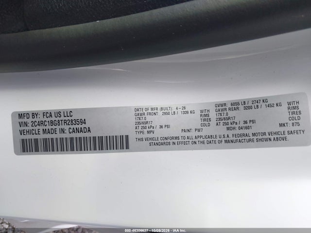 Продаж на аукціоні авто 2026 Chrysler Pacifica Select, vin: 2C4RC1BG8TR283594, номер лоту: 46306627