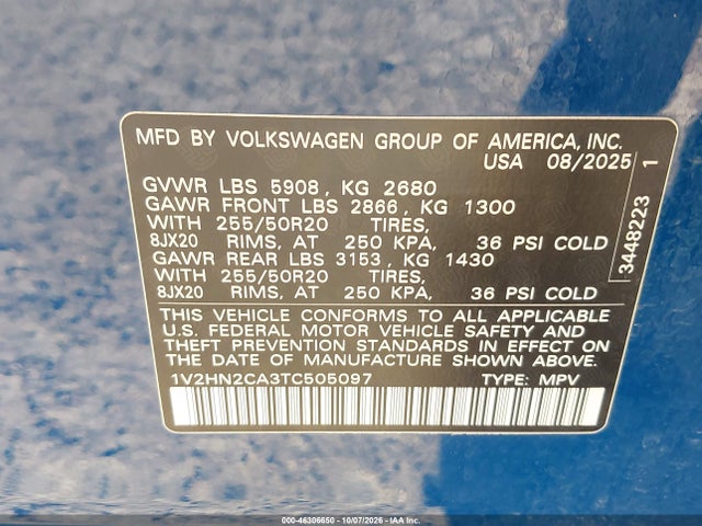 Продаж на аукціоні авто 2026 Volkswagen Atlas Se With Technology, vin: 1V2HN2CA3TC505097, номер лоту: 46306650