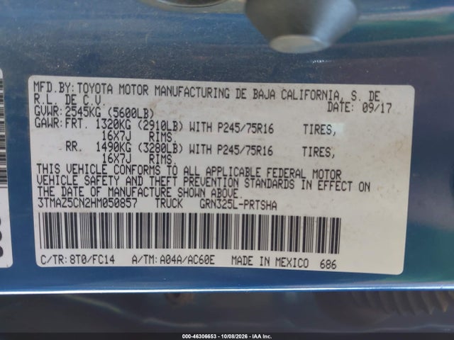 Aukcja sprzedaży 2017 Toyota Tacoma Sr5 V6, vin: 3TMAZ5CN2HM050857, numer aukcji: 46306653