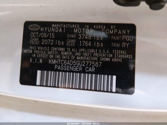 46306691 :رقم المزاد ، KMHTC6AD5GU277587 vin ، 2016 Hyundai Veloster مزاد بيع
