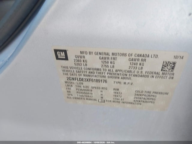 Продаж на аукціоні авто 2015 Chevrolet Equinox Ltz, vin: 2GNFLDE3XF6189176, номер лоту: 46306694