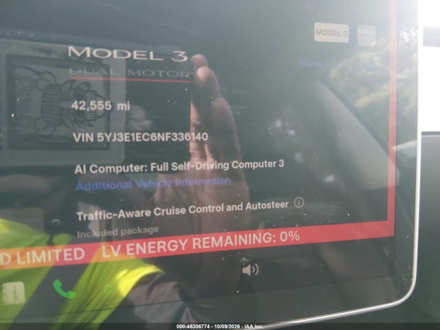 46306774 :رقم المزاد ، 5YJ3E1EC6NF336140 vin ، 2022 Tesla Model 3 Performance Dual Motor All-wheel Drive مزاد بيع