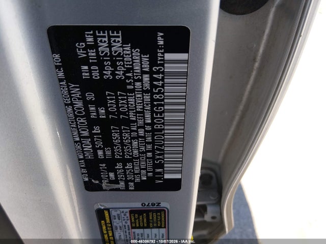 46306792 :رقم المزاد ، 5XYZUDLB0EG185443 vin ، 2014 Hyundai Santa Fe Sport 2.4l مزاد بيع