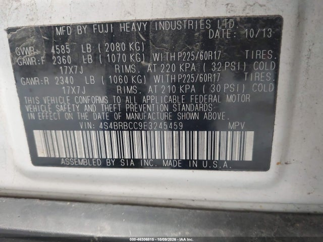 46306815 :رقم المزاد ، 4S4BRBCC9E3245459 vin ، 2014 Subaru Outback 2.5i Premium مزاد بيع