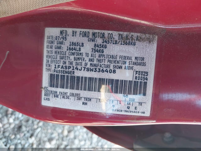 46306817 :رقم المزاد ، 1FASP14J7SW336408 vin ، 1995 Ford Escort Lx/sport مزاد بيع