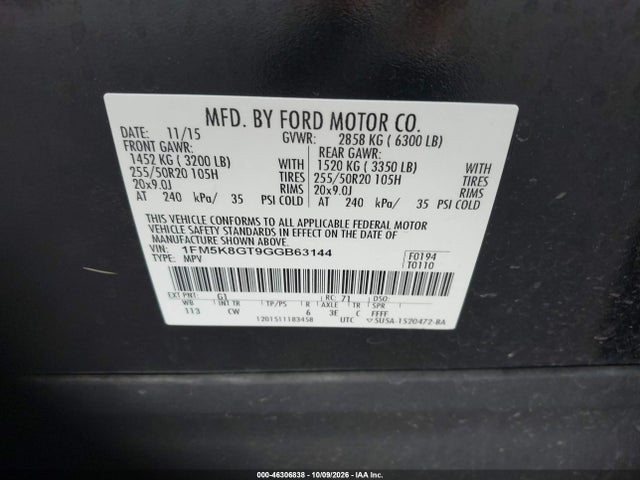 Ford EXPLORER SPORT 2016 1FM5K8GT9GGB63144 Image 9