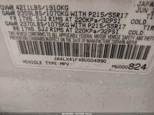 Aukcja sprzedaży 2005 Mitsubishi Outlander Xls, vin: JA4LX41F45U004890, numer aukcji: 46306952