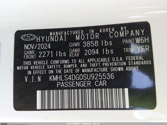 Aukcja sprzedaży 2025 Hyundai Elantra Sel Convenience, vin: KMHLS4DG0SU925536, numer aukcji: 46306963