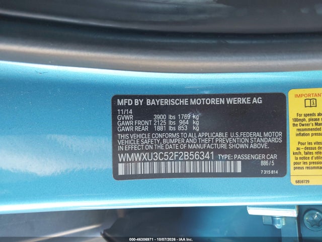 46306971 :رقم المزاد ، WMWXU3C52F2B56341 vin ، 2015 Mini Hardtop Cooper S مزاد بيع