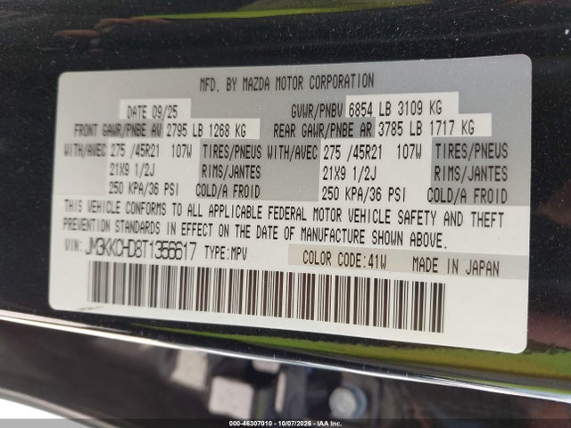 Продажа на аукционе авто 2026 Mazda Cx-90 3.3 Turbo Premium Sport, vin: JM3KKCHD8T1356617, номер лота: 46307010