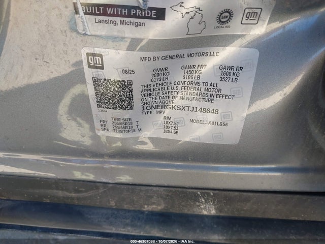 2026 Chevrolet Traverse Fwd Lt მანქანა იყიდება აუქციონზე, vin: 1GNERGKSXTJ148648, აუქციონის ნომერი: 46307098