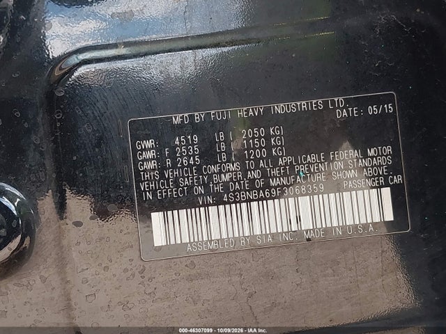 Auction sale of the 2015 Subaru Legacy 2.5i, vin: 4S3BNBA69F3068359, lot number: 46307099