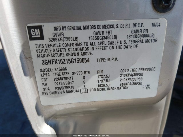 Aukcja sprzedaży 2005 Chevrolet Suburban 1500 Z71, vin: 3GNFK16Z15G159054, numer aukcji: 46307120