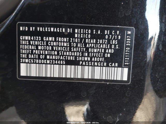3VWC57BU0KM234465 Volkswagen Jetta 1.4t R-line/1.4t S/1.4t Se