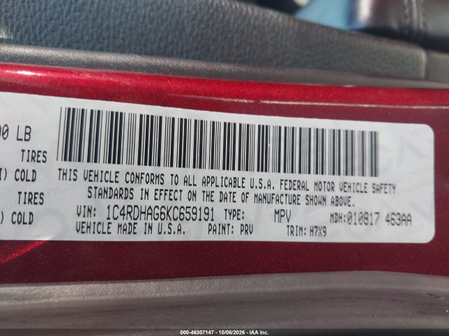 Aukcja sprzedaży 2019 Dodge Durango Sxt Plus Rwd, vin: 1C4RDHAG6KC659191, numer aukcji: 46307147